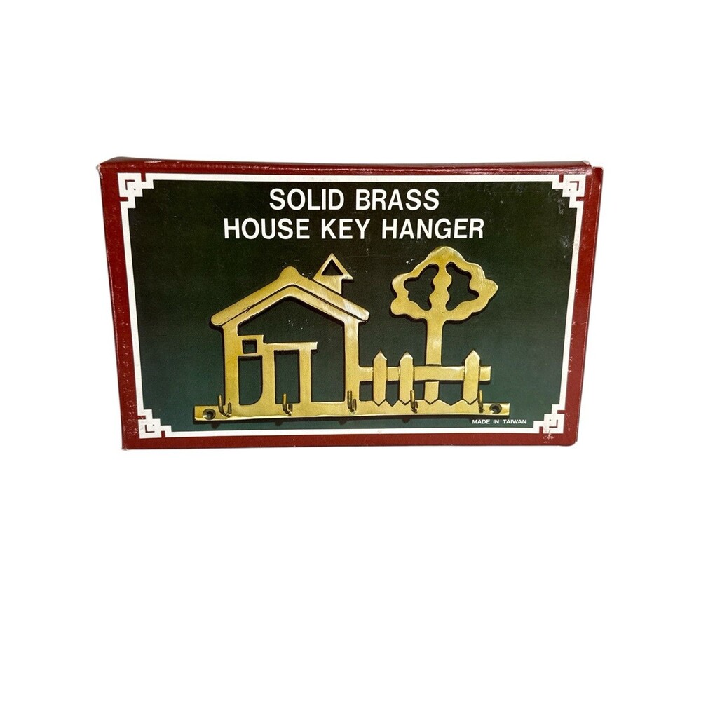 Vtg Brass Key Holder Rack Tree 5 Hooks Price Products NOS Wall Mount
